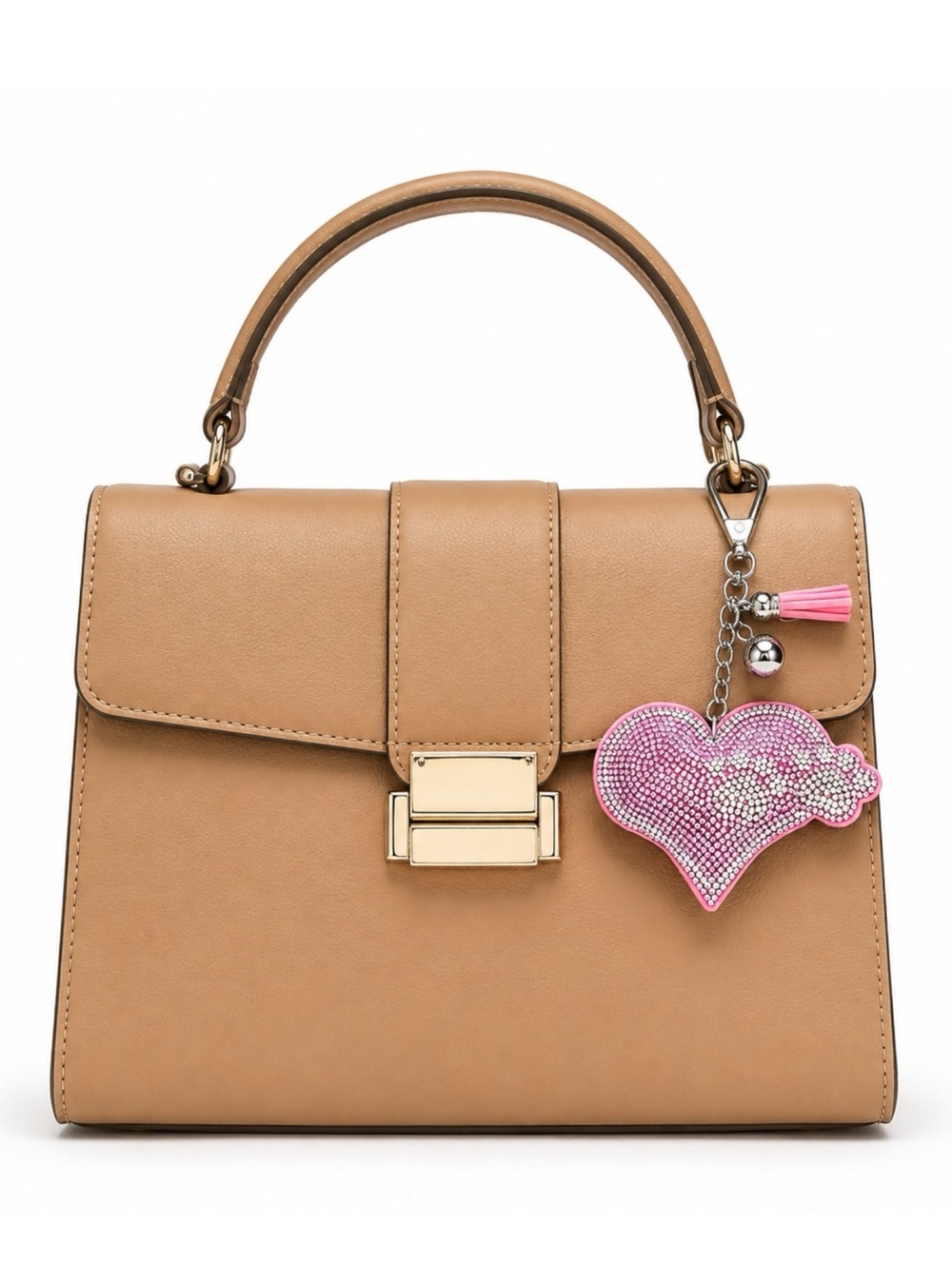 Pink Heart-Shaped Paw Print Allover Rhinestone 3.5" Silver Keychain Bag Charm